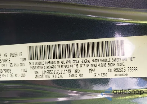 2007 Jeep Wrangler Unlimited Sahara z USA, uszkodzony, nr VIN 1J4GB59117L111449